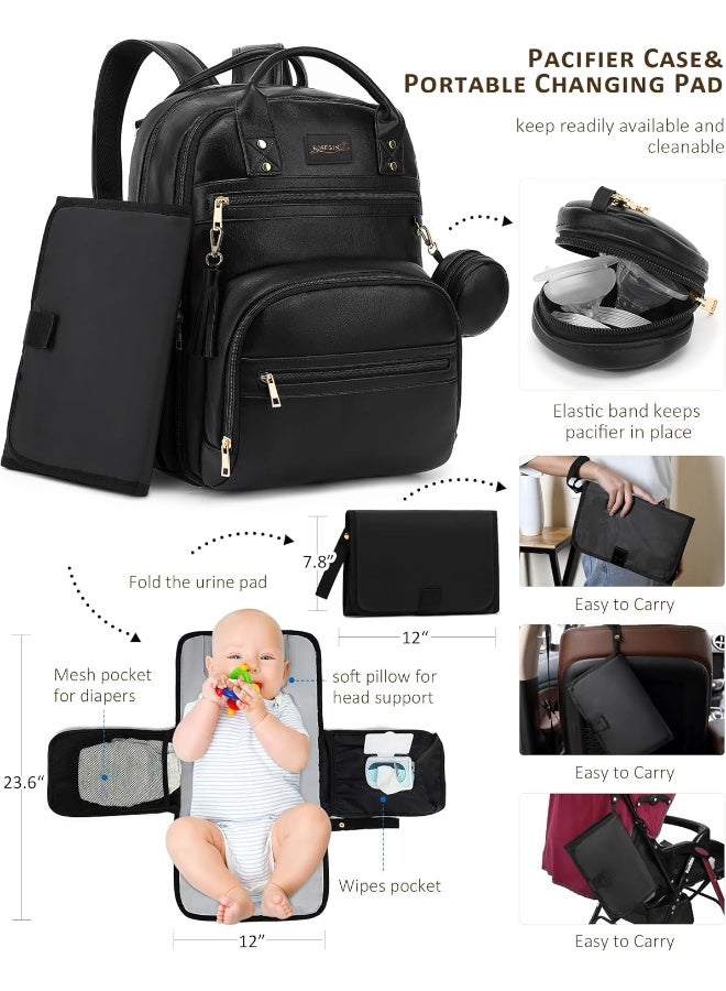 ROSEGIN Leather Baby Diaper Bag Backpack with Portable Travel Changing Pad - Image 4